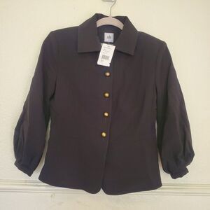 Cabi‎ Abbott Jacket Button Front 3/4 Sleeve Black Blazer Coat Womens Sz 2 Lined